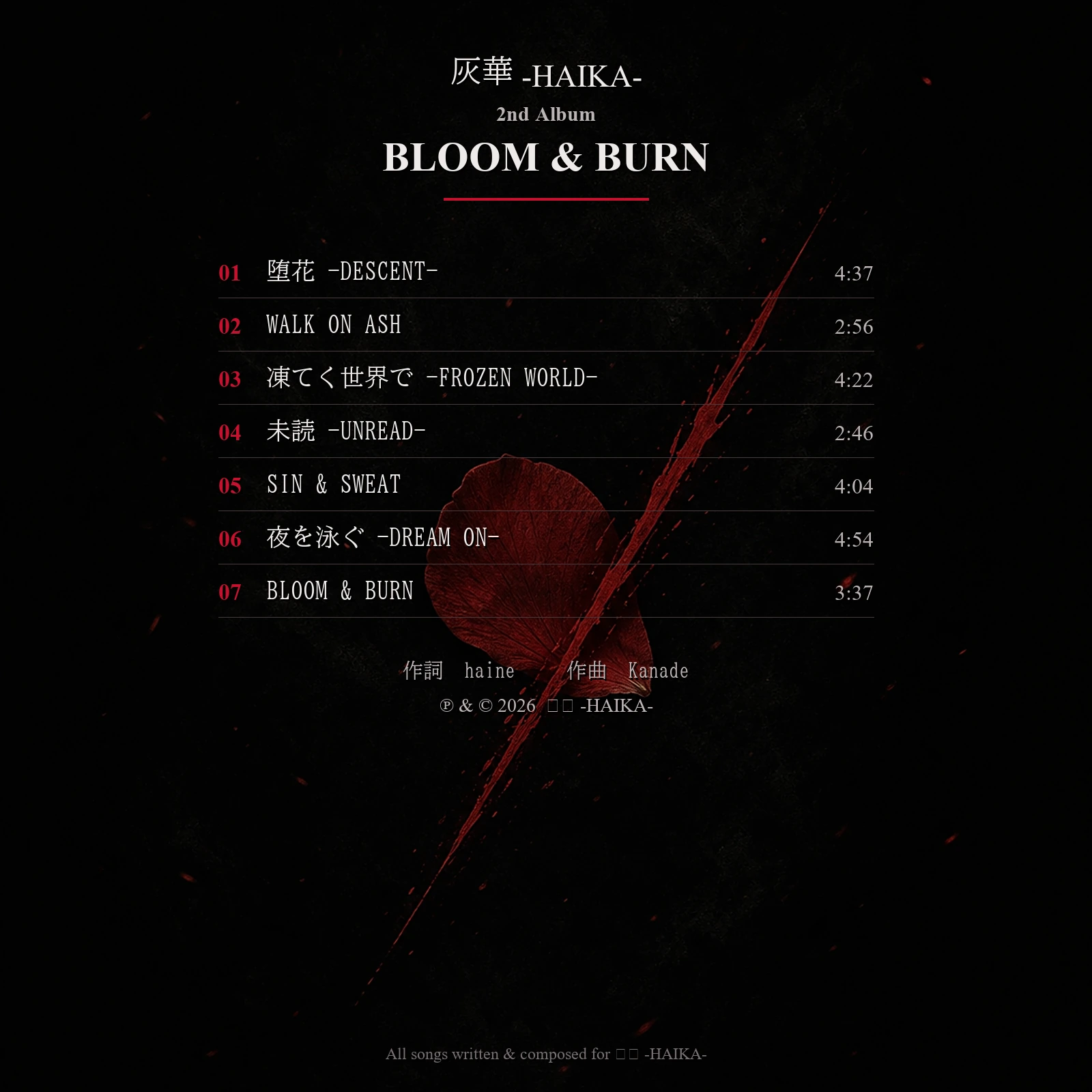 BLOOM & BURN 全7曲掲載バックジャケット