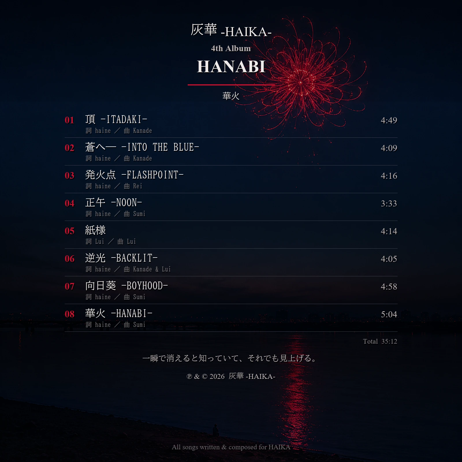 華火 -HANABI- 全8曲掲載バックジャケット